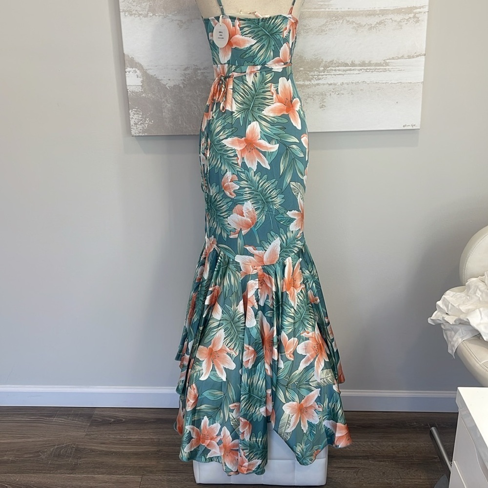 Luxxel Tropical Print Ruffle Wrap hi-low mermaid dress - Picture 4 of 7